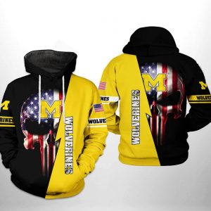 Michigan Wolverines NCAA US Flag Skull 3D Printed Hoodie/Zipper Hoodie