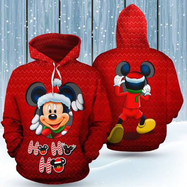 Mickey Peeking Hohoho Christmas Santa Claus 3D Printed Hoodie/Zipper Hoodie