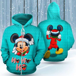 Mickey Peeking Light Blue Santa Christmas Ho Ho Ho 3D Printed Hoodie/Zipper Hoodie