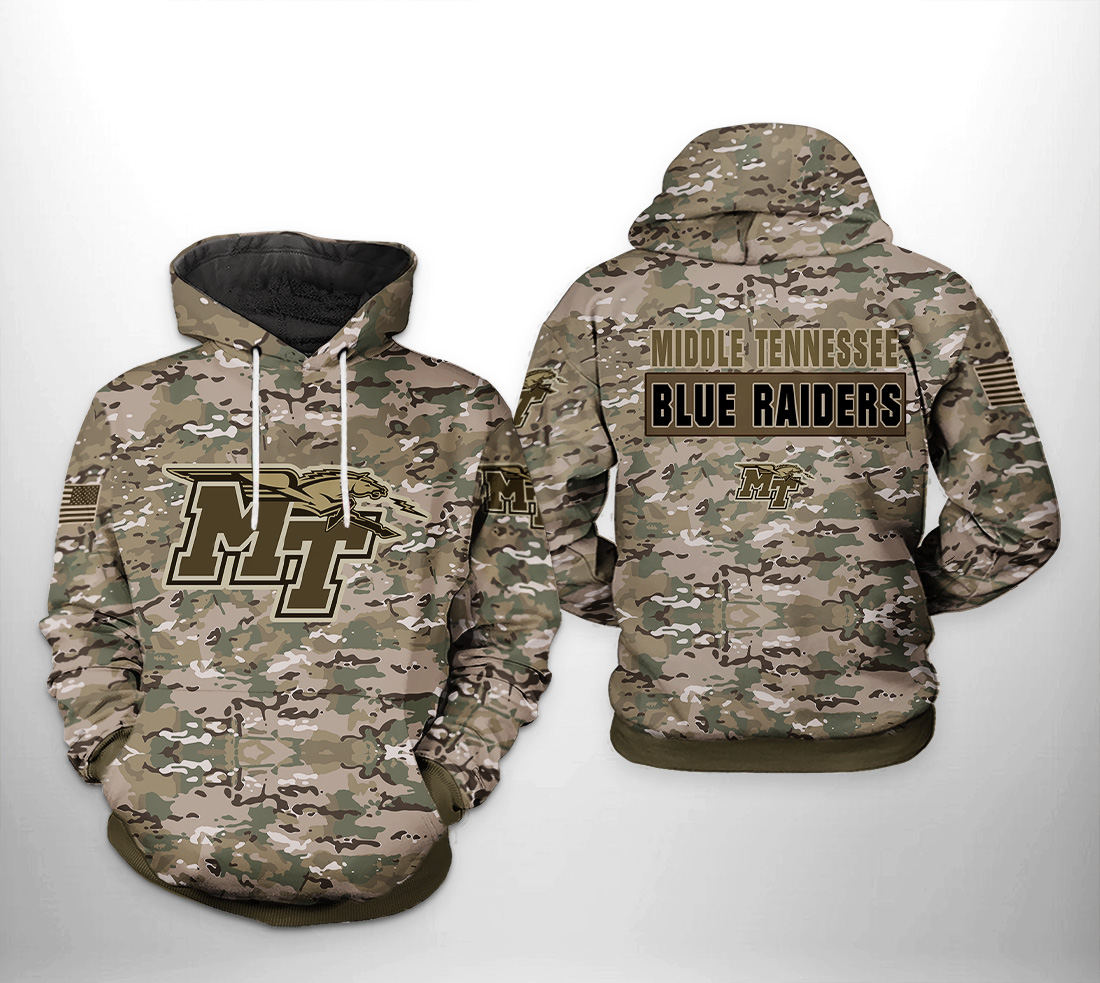 Middle Tennessee Blue Raiders NCAA Camo Veteran 3D Printed Hoodie/Zipper Hoodie Middle Tennessee Blue Raiders NCAA Camo Veteran 3D Printed Hoodie/Zipper Hoodie