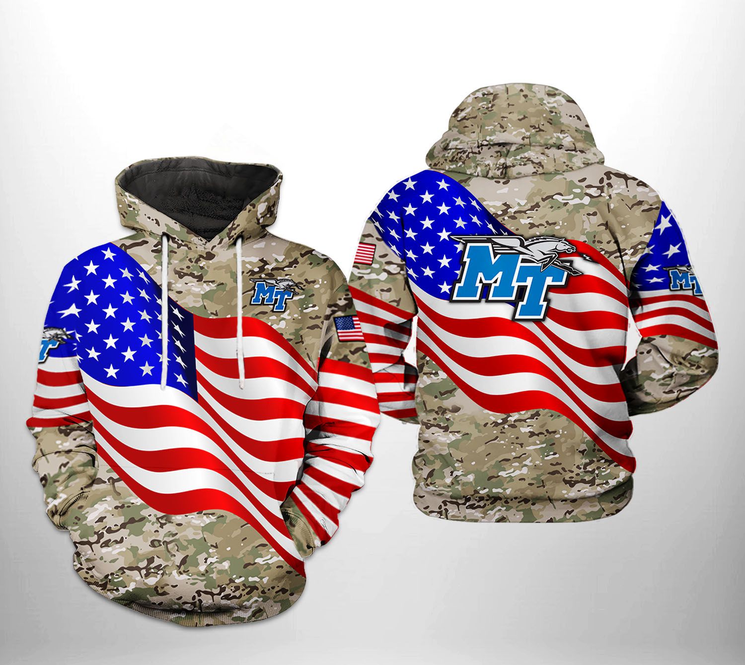 Middle Tennessee Blue Raiders NCAA US Flag Camo Veteran 3D Printed Hoodie/Zipper Hoodie Middle Tennessee Blue Raiders NCAA US Flag Camo Veteran 3D Printed Hoodie/Zipper Hoodie