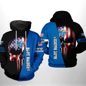 Middle Tennessee Blue Raiders NCAA US Flag Skull 3D Printed Hoodie/Zipper Hoodie