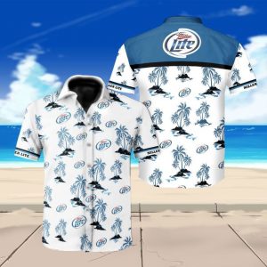 Miller Lite Beer Hawaiian Shirt Summer Button Up