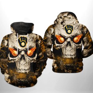 Milwaukee Brewers MLB Skull 3D Printed Hoodie/Zipper Hoodie