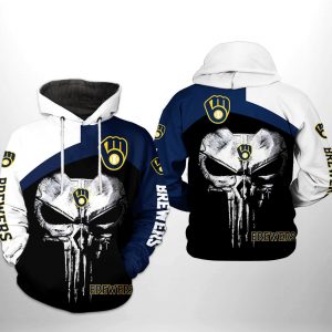 Milwaukee Brewers MLB Skull Punisher 3D Printed Hoodie/Zipper Hoodie