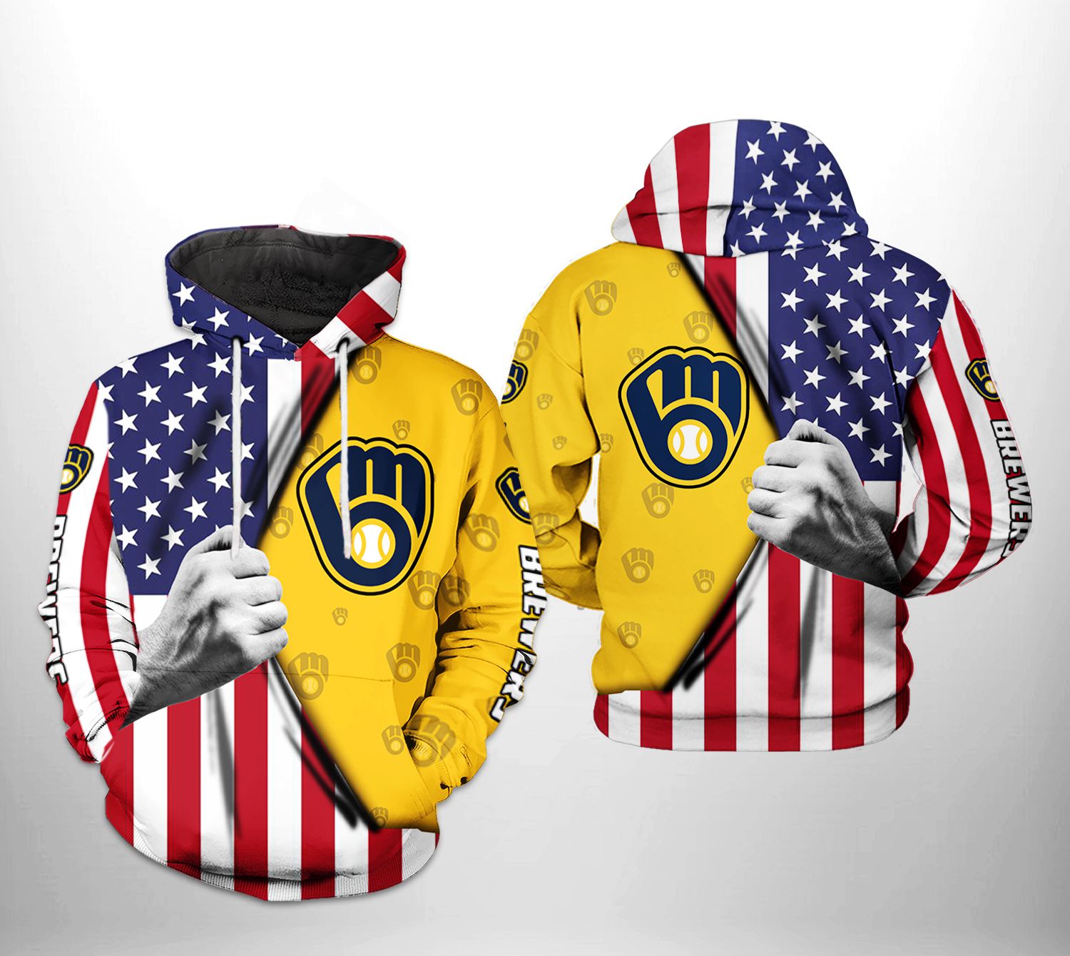 Milwaukee Brewers MLB US Flag 3D Printed Hoodie/Zipper Hoodie Milwaukee Brewers MLB US Flag 3D Printed Hoodie/Zipper Hoodie