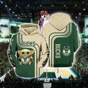 Milwaukee Bucks Baby Yoda 3D Printed Hoodie/Zipper Hoodie
