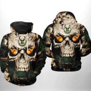 Milwaukee Bucks NBA Skull 3D Printed Hoodie/Zipper Hoodie