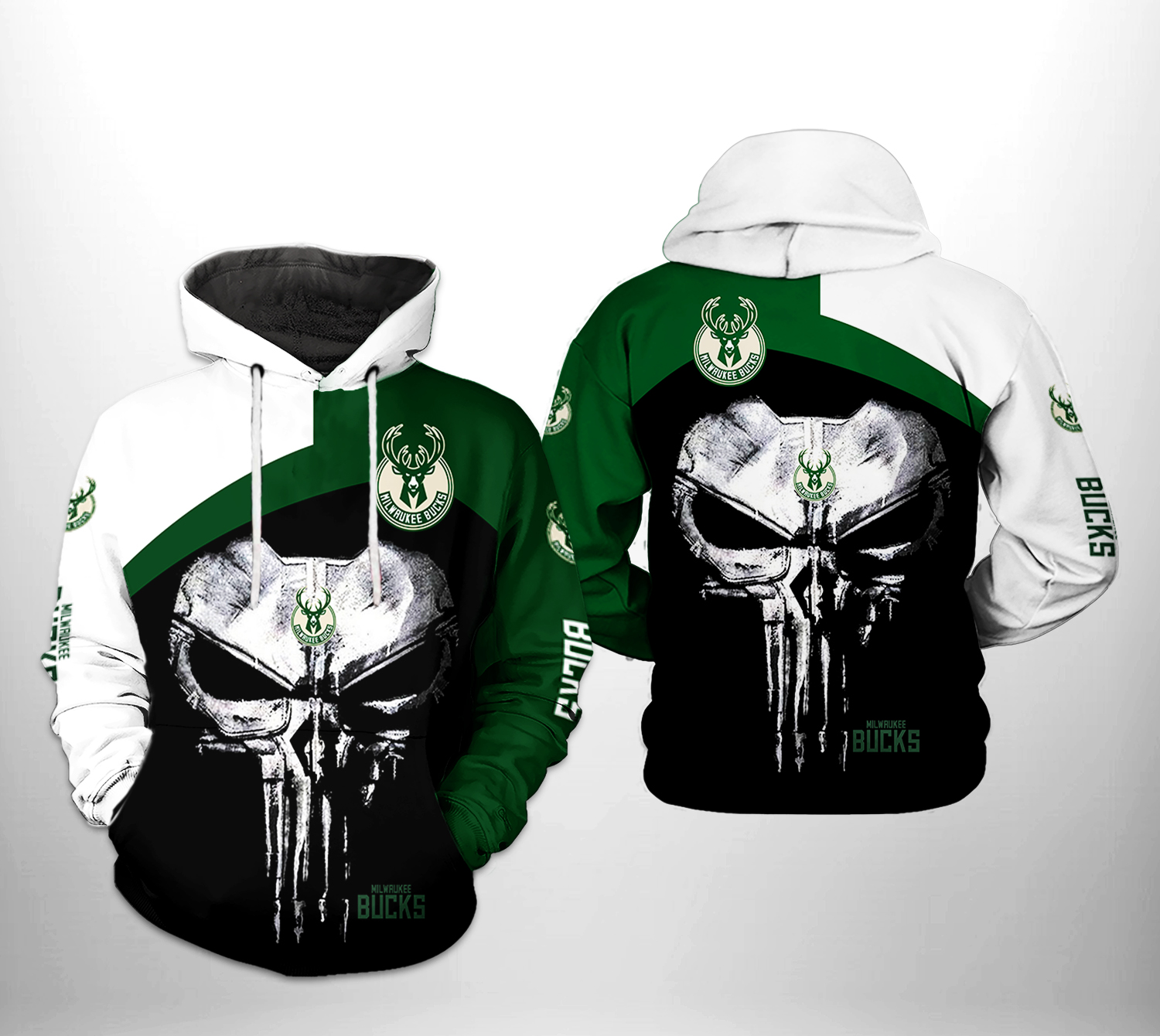Milwaukee Bucks NBA Skull Punisher Team 3D Printed Hoodie/Zipper Hoodie Milwaukee Bucks NBA Skull Punisher Team 3D Printed Hoodie/Zipper Hoodie