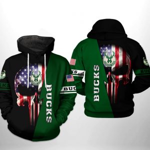 Milwaukee Bucks NBA US Flag Skull Team 3D Printed Hoodie/Zipper Hoodie