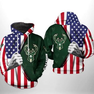 Milwaukee Bucks NBA US Flag Team 3D Printed Hoodie/Zipper Hoodie