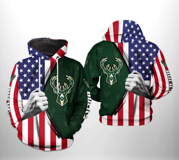 Milwaukee Bucks NBA US Flag Team 3D Printed Hoodie/Zipper Hoodie