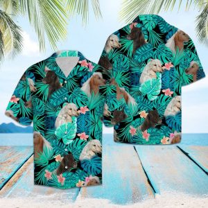 Miniature Horse Green Tropical Hawaiian Shirt Summer Button Up