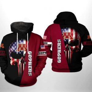 Minnesota Golden Gophers NCAA US Flag Skull 3D Printed Hoodie/Zipper Hoodie