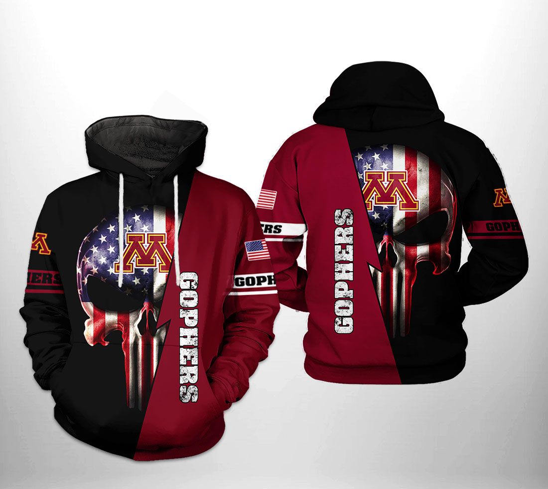 Minnesota Golden Gophers NCAA US Flag Skull 3D Printed Hoodie/Zipper Hoodie Minnesota Golden Gophers NCAA US Flag Skull 3D Printed Hoodie/Zipper Hoodie