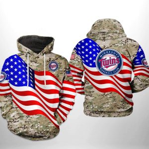 Minnesota Twins MLB US Flag Camo Veteran 3D Printed Hoodie/Zipper Hoodie