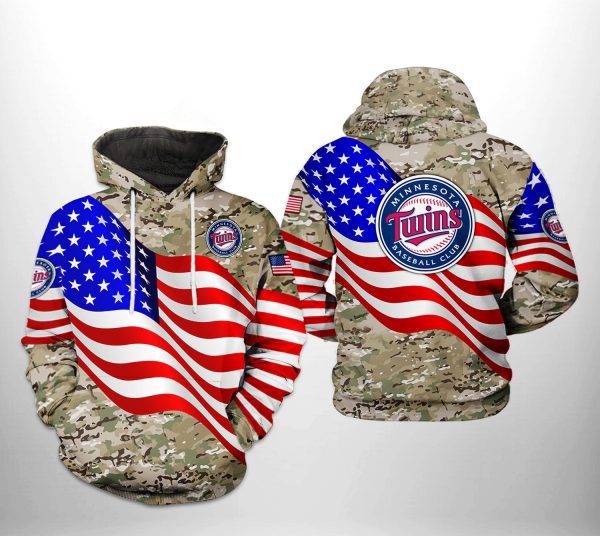 Minnesota Twins MLB US Flag Camo Veteran 3D Printed Hoodie/Zipper Hoodie
