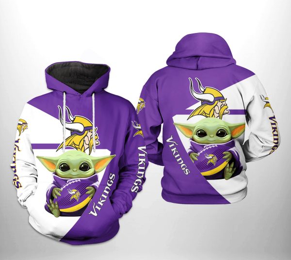 Minnesota Vikings NFL Baby Yoda Team 3D Printed Hoodie/Zipper Hoodie