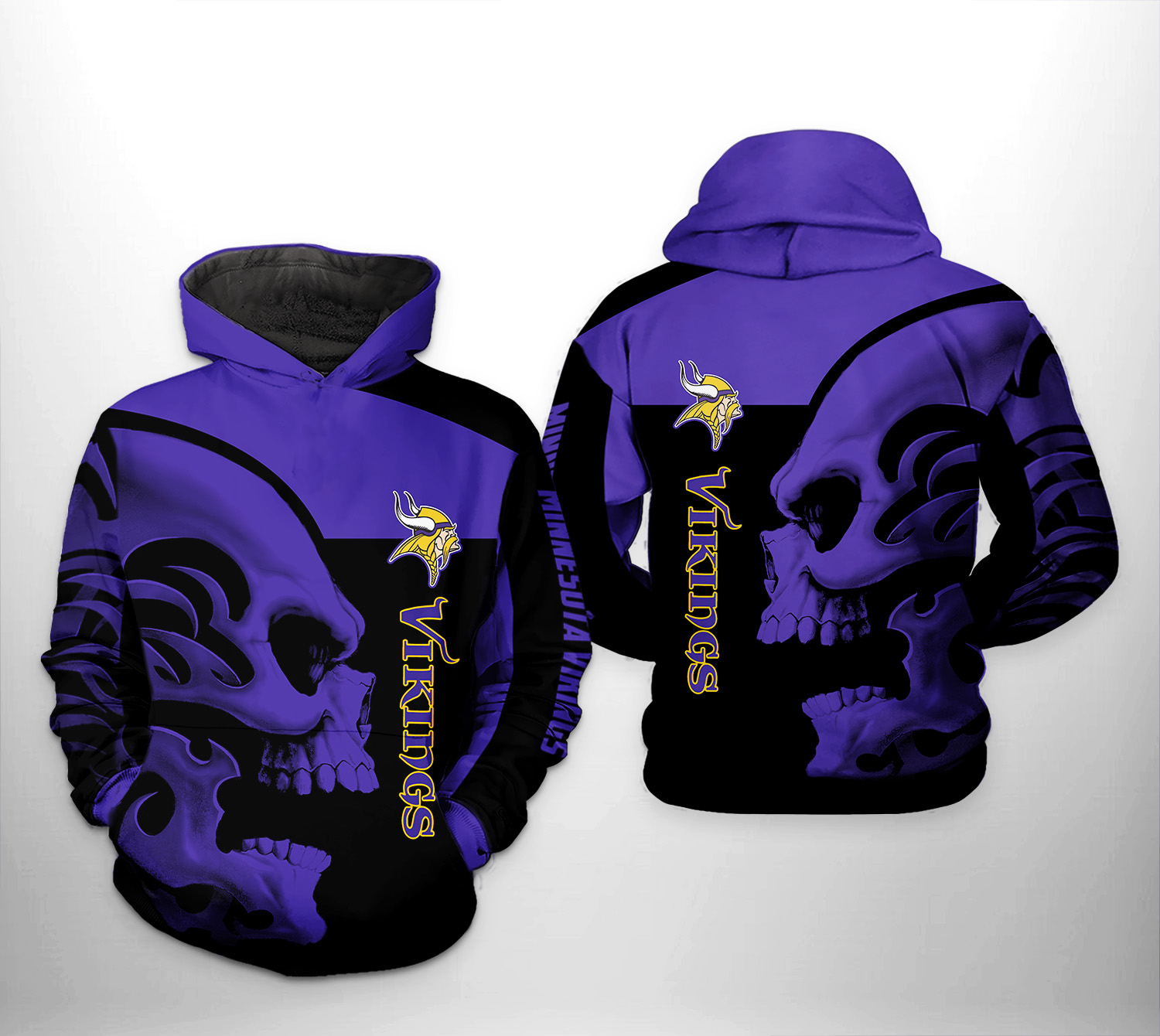 Minnesota Vikings NFL Skull 3D Printed Hoodie/Zipper Hoodie Minnesota Vikings NFL Skull 3D Printed Hoodie/Zipper Hoodie
