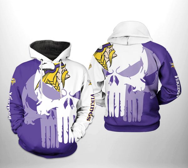 Minnesota Vikings NFL Team Skull 3D Printed Hoodie/Zipper Hoodie