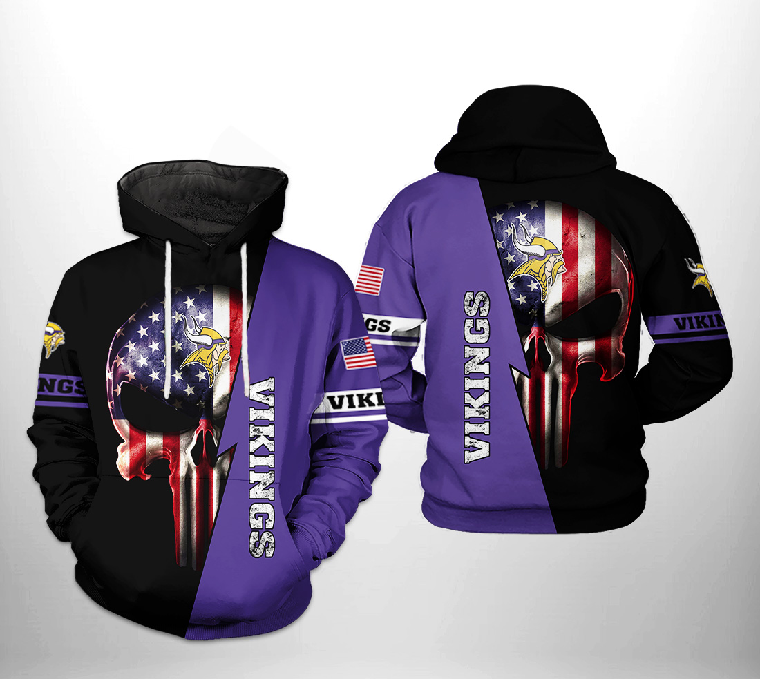 Minnesota Vikings NFL US Flag Skull Team 3D Printed Hoodie/Zipper Hoodie Minnesota Vikings NFL US Flag Skull Team 3D Printed Hoodie/Zipper Hoodie