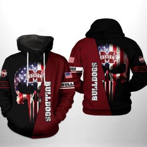 Mississippi State Bulldogs NCAA US Flag Skull 3D Printed Hoodie/Zipper Hoodie