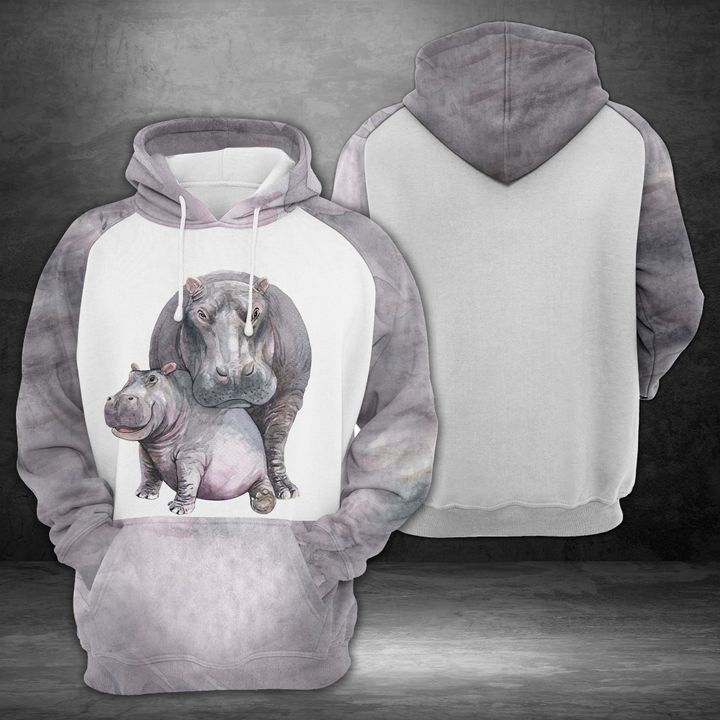 Mom And Baby Hippo 3D Printed Hoodie/Zipper Hoodie Mom And Baby Hippo 3D Printed Hoodie/Zipper Hoodie