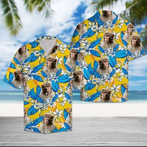 Monkey Plumeria Flowers Hawaiian Shirt Summer Button Up
