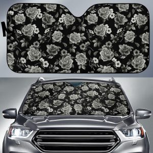 Monochrome Rose Floral Car Auto Sun Shade