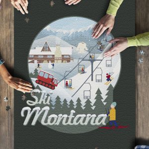 Montana Retro Scene Ski Resort Contour Jigsaw Puzzle Set