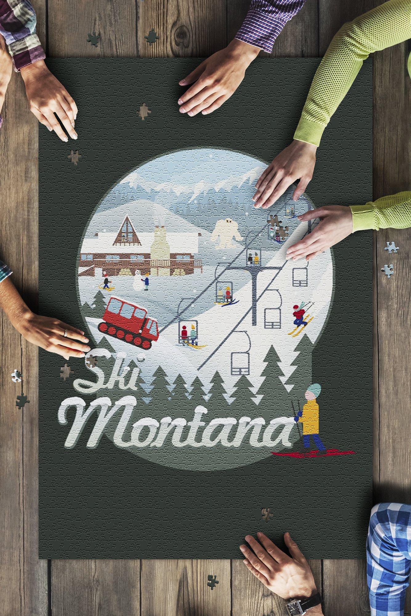 Montana Retro Scene Ski Resort Contour Jigsaw Puzzle Set Montana Retro Scene Ski Resort Contour Jigsaw Puzzle Set