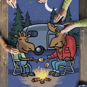 Moose Campout Mid Century Inspired Campfire Jigsaw Puzzle Set