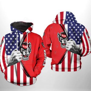 NC State Wolfpack NCAA US Flag 3D Printed Hoodie/Zipper Hoodie