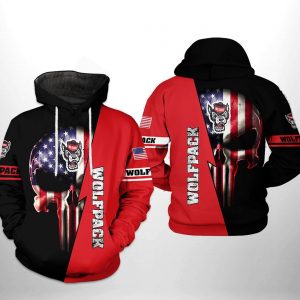 NC State Wolfpack NCAA US Flag Skull 3D Printed Hoodie/Zipper Hoodie
