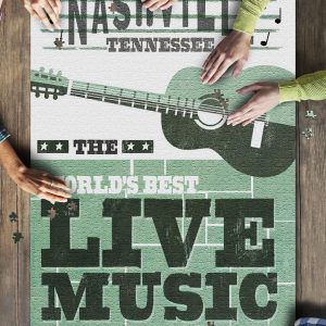 Nashville, Tennessee Horizontal Guitar Teal Screenprint Jigsaw Puzzle Set