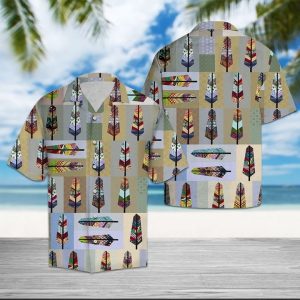 Native Feather Hawaiian Shirt Summer Button Up