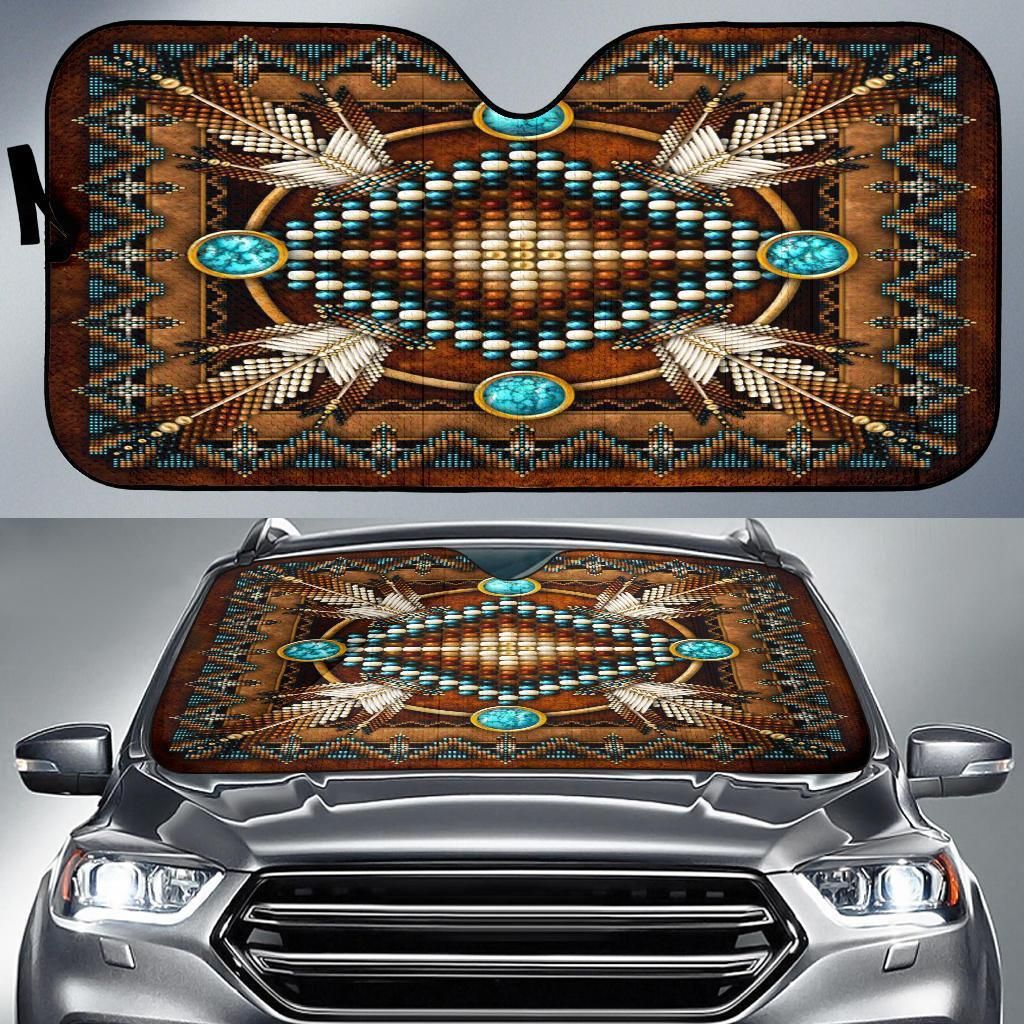 Naumaddic Arts Brown Native American Design Car Auto Sun Shade Naumaddic Arts Brown Native American Design Car Auto Sun Shade