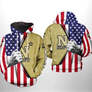 Navy Midshipmen NCAA US Flag 3D Printed Hoodie/Zipper Hoodie