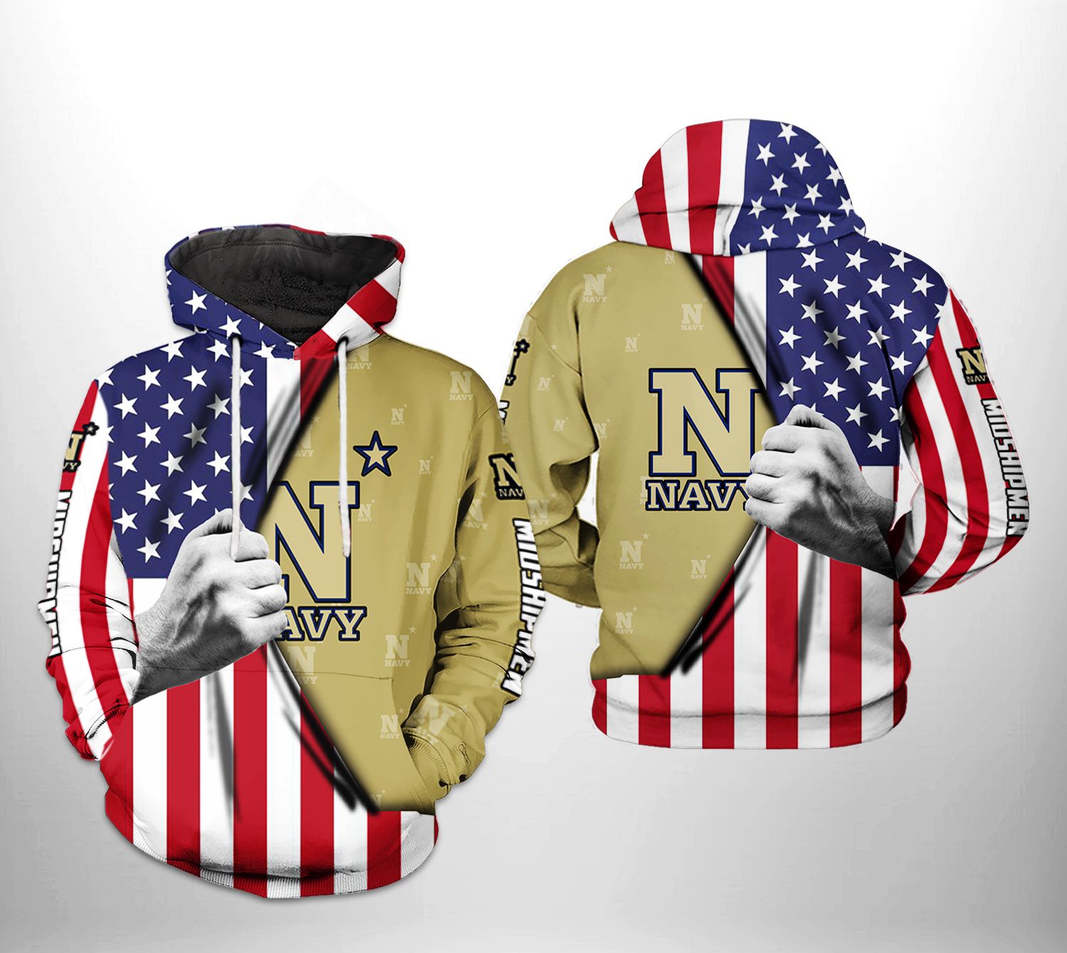 Navy Midshipmen NCAA US Flag 3D Printed Hoodie/Zipper Hoodie Navy Midshipmen NCAA US Flag 3D Printed Hoodie/Zipper Hoodie