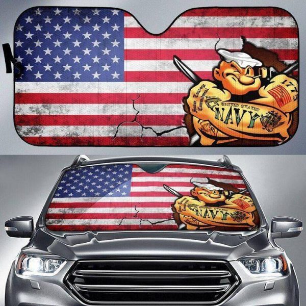 Navy Veteran American Flag Car Auto Sun Shade