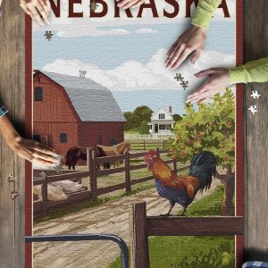Nebraska Barnyard Scene Jigsaw Puzzle Set