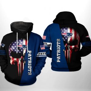 New England Patriots NFL US Flag Skull Team 3D Printed Hoodie/Zipper Hoodie