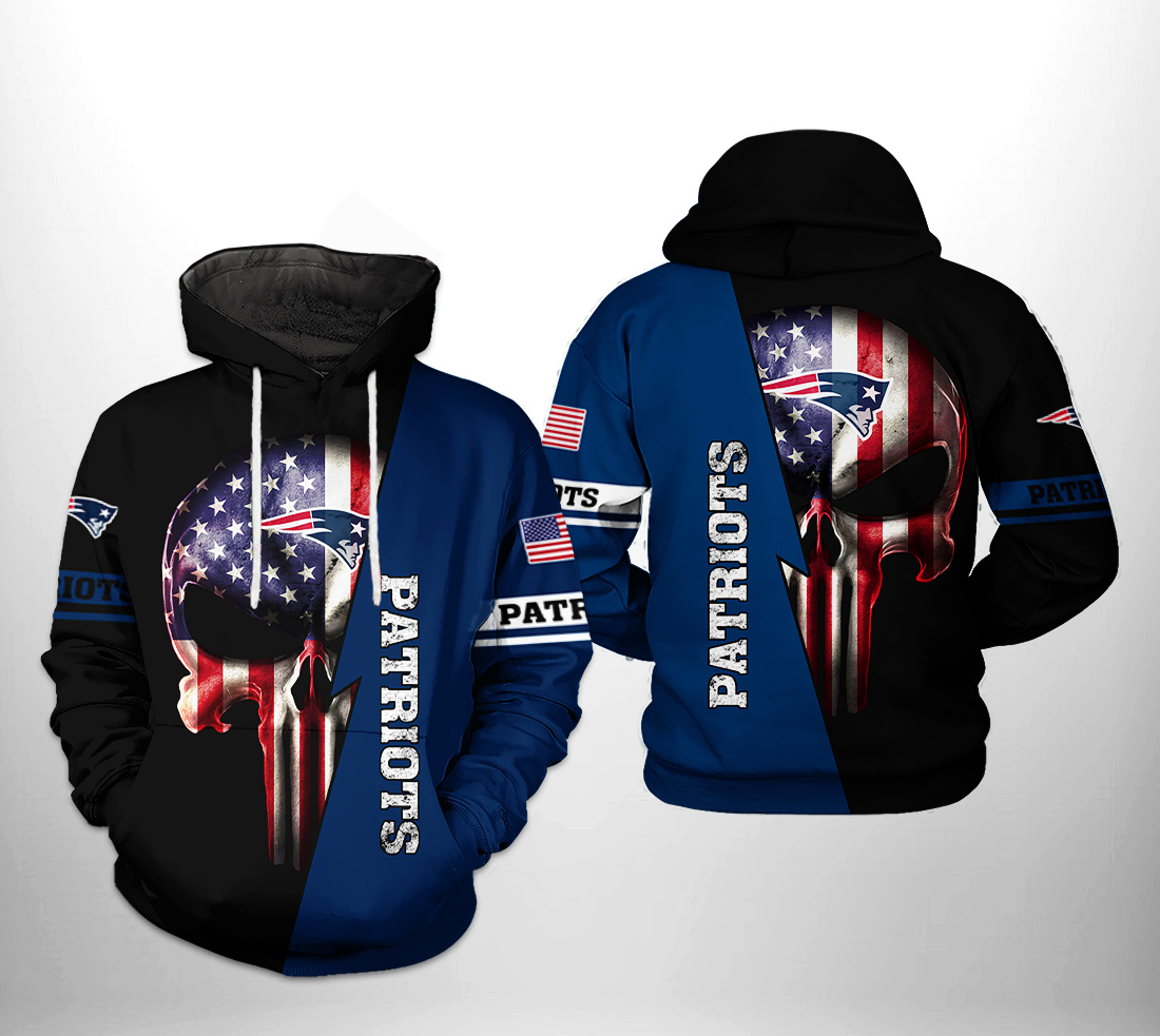 New England Patriots NFL US Flag Skull Team 3D Printed Hoodie/Zipper Hoodie New England Patriots NFL US Flag Skull Team 3D Printed Hoodie/Zipper Hoodie