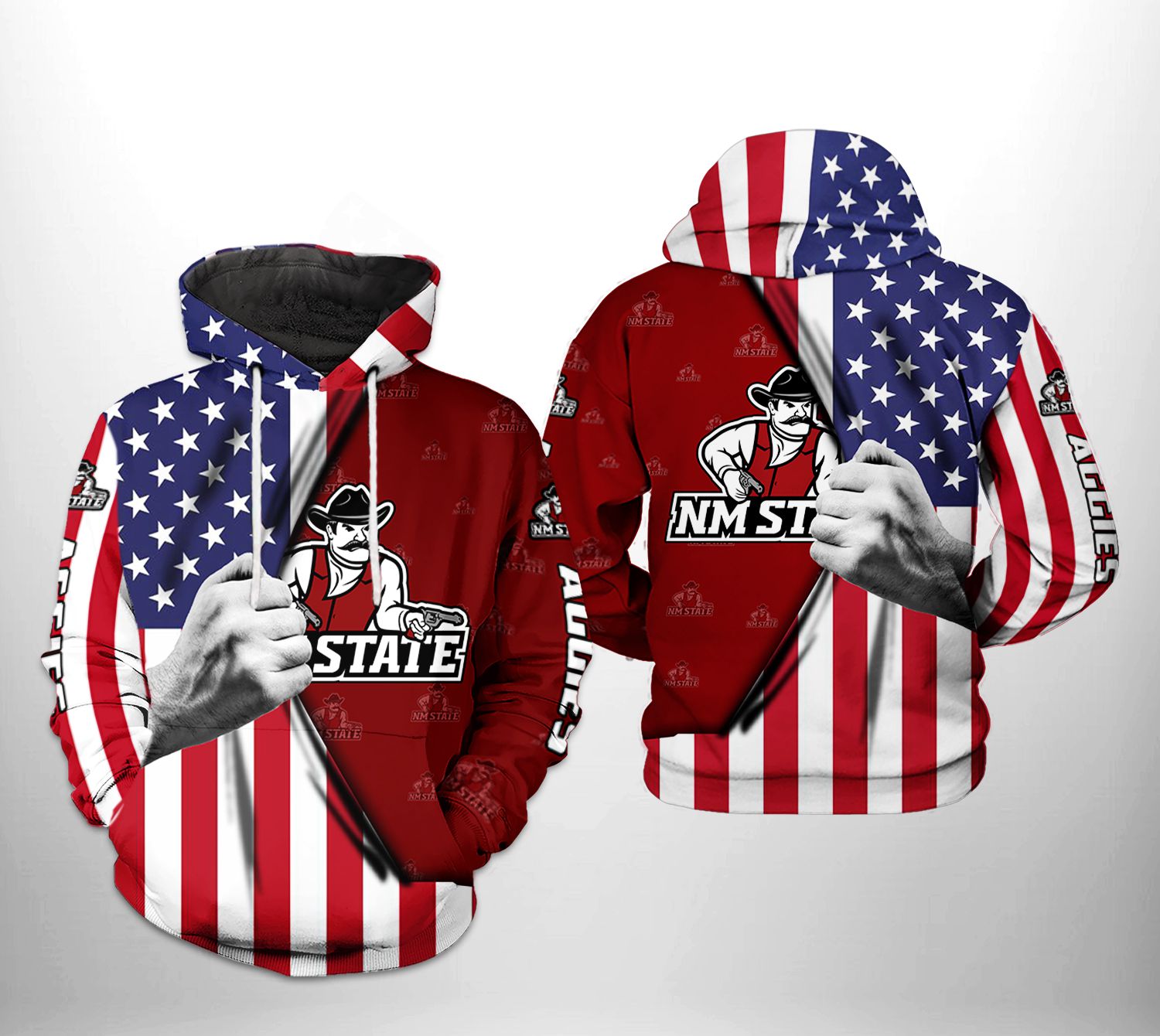 New Mexico State Aggies NCAA US Flag 3D Printed Hoodie/Zipper Hoodie New Mexico State Aggies NCAA US Flag 3D Printed Hoodie/Zipper Hoodie