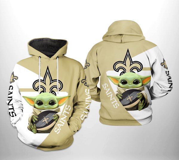 New Orleans Saints NFL Baby Yoda Team 3D Printed Hoodie/Zipper Hoodie