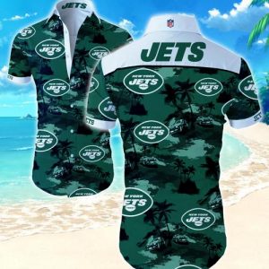 New York Jets Coconut Tree Hawaiian Shirt Summer Button Up