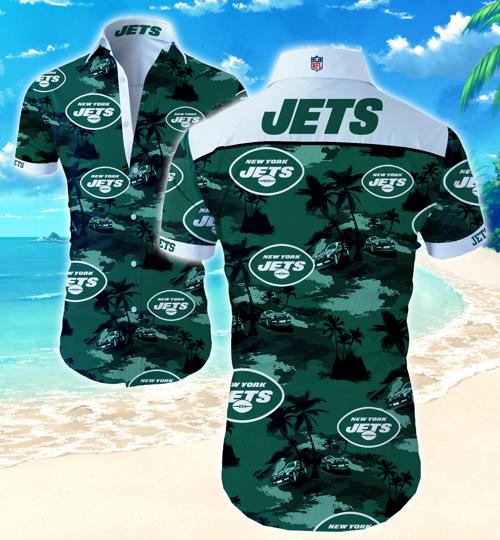 New York Jets Coconut Tree Hawaiian Shirt Summer Button Up