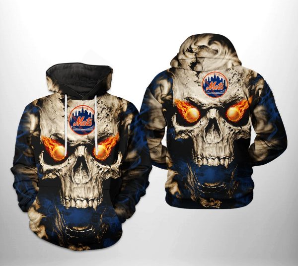 New York Mets MLB Skull 3D Printed Hoodie/Zipper Hoodie