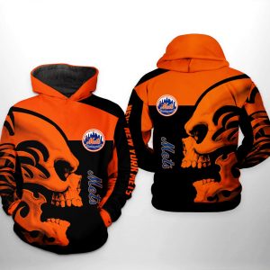 New York Mets MLB Skull 3D Printed Hoodie/Zipper Hoodie