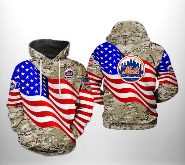 New York Mets MLB US Flag Camo Veteran 3D Printed Hoodie/Zipper Hoodie
